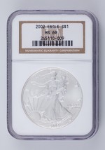 2002 $1 American Silver Eagle Graded by NGC as MS69! Nice Silver Eagle - £45.03 GBP