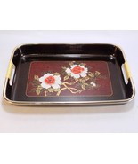 VINTAGE JAPANESE BLACK LACQUER TRAY 11 X 7 X 1 PEONY FLOWERS GOLD BROWN ... - $32.58 CAD