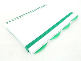 Wire Bound Notebook w/4 Dividers, White w/Green Accent, Elastic Closure,... - £5.33 GBP