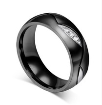 Fashion Black Wedding Rings for Men/Women CZ Couple Ring 316L Stainless Steel En - £7.46 GBP