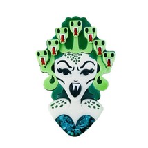MEDUSA BROOCH 2.9&quot; Acrylic Pop Art Statement Pin Snake Green Greek Mythology NEW - £10.37 GBP