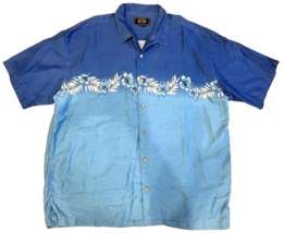 GH Bass Co Hawaiian Shirt Mens XXL Blue Vintage Ombre Floral Short Sleev... - $24.63