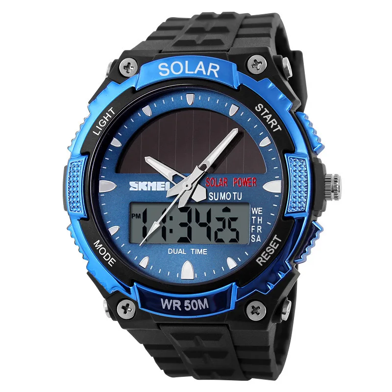 SOLAR POWER Men Sports Watches LED Digital Quartz Watch 5ATM Waterproof ... - £23.48 GBP