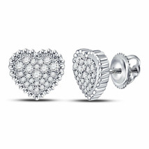 10kt White Gold Womens Round Diamond Beaded Heart Earrings 1/4 Cttw - £226.32 GBP