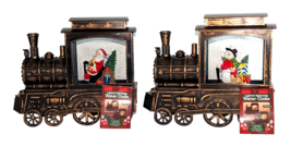 Gerson Santa and Snowman Riding in Trains Lighted Musical Water Globe Set of 2 - £94.92 GBP