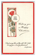 Wishing You Happy Christmas Arts and Crafts Red Border Poinsettia DB Postcard Z7 - £3.83 GBP