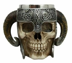 Viking Ram Horned Warrior Skull Battle Helmet Beer Stein Tankard Coffee Mug Cup - £28.76 GBP