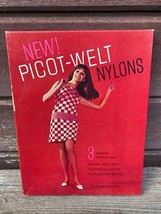 Vtg Nos Pkg PICOT-WELT Nylons Mesh 9 1/2 Cinnamon 1960&#39;s 3 Pairs - £23.33 GBP