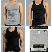 3 X Mens Tank Tops 100% Cotton A-Shirt Ribbed Pack Undershirt Black Gray... - £16.65 GBP