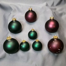 Vintage Christmas Ornaments Mercury Glass Matte Burgundy &amp; Forest Green Ball (8) - $11.14