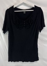 Lane Bryant Rich Black Knit Short Sleeve Top Sweater Ruffles 14/16 - $19.77