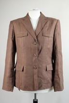 Talbots 4 Brown Linen Viscose Silk 3-Button Blazer Jacket Pockets SJ2 - £23.91 GBP