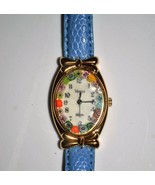 Murano Millefiori Watch Mother of Pearl Blue Leather Band Quartz Womens ... - £31.96 GBP