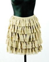 Michael Kors Khaki Silk Tiered Ruffle Raw Edge A Line Mini Skirt Size 2 ... - $63.86