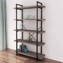 5-Tier Vintage Industrial Style Bookcase/Metal And Wood Bookshelf Furniture For  - £242.76 GBP