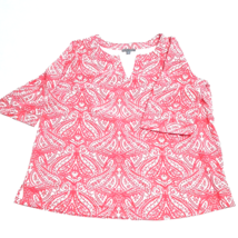 Jessica London Womans 22W Blouse Pink Abstract 3/4 Sleeve V Neck Plus linen Rayo - £16.22 GBP