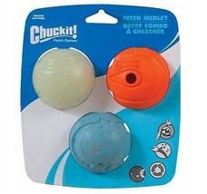 Dog Toy Fetch Medley Whistler Glow Rebounce Set of 3 Balls Assorted Choose Size - £19.69 GBP+