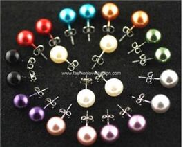 1 Pair Pierced Faux Pearl Round Stud Earrings 13 Colors with 4 Sizes to ... - $2.93+