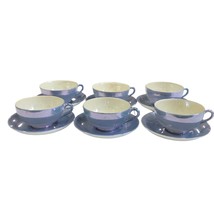 Blue Lusterware 6 Tea Cups and Saucers Japan Vtg Hand Painted Elite READ - $50.13