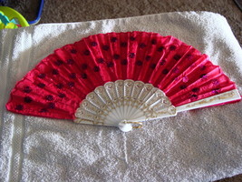 FAN #2 ( SMALL HAND TYPE FAN WITH SEQUINS ) PINK AND WHITE - £6.24 GBP