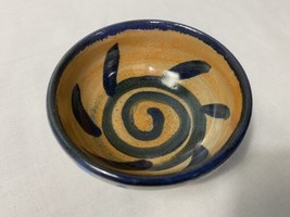 Artisan Made Pottery Sauce Bowl, Blue, Tan, White Pattern - £6.82 GBP