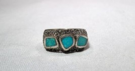 Vintage Signed Sterling Silver Turquoise Inlay Band Ring Size 7 K1201 - £43.42 GBP