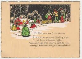 Vintage Christmas Card Old Fashioned People Log Snow 1935 - £7.11 GBP