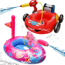 2 Pack Car &amp; Mermaid Toddler Pool Floats Kids with Water Gun for Boys and Girls - £29.88 GBP+
