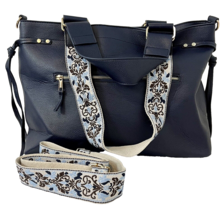 Ahdorned Vegan Leather Large Blue Tote Handbag with Shoulder Strap - £37.91 GBP