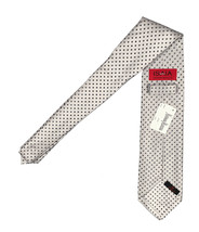 NEW $295 Isaia Pure Silk 7 Fold Tie!   Silver with Gray Polka Dots - $129.99