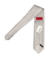 NEW $295 Isaia Pure Silk 7 Fold Tie!   Silver with Gray Polka Dots - $129.99