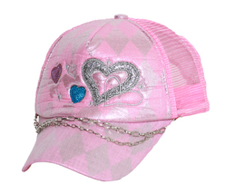 Pink Clover Hearts with Checkered Diamonds Trucker Hat - £9.37 GBP