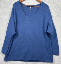 Free People Womens Sweater M Oversized Blue V-Neck Sweater Nylon Wool Ya... - $439.42 MXN