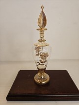 Egyptian Glass Perfume Bottle With Gold Flower And Accents - £18.44 GBP