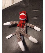 JACK THE CLASSIC SOCK MONKEY TOY BUFFALO PLAID HAT &amp; SCARF 11&quot; PLUSH GAL... - $10.88