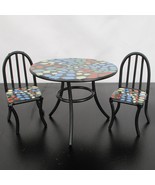 2.5&quot; 3&quot; Miniature Dollhouse Bistro Patio Table Chairs Set Metal Black Co... - $20.28 CAD