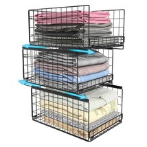3-Tier Sliding Closet Organizers And Drawer Storage Shelves, Stackable Storage B - £52.74 GBP