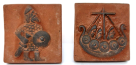 Two Vintage Thyssen Keramik Pottery VIKING Tiles Denmark Ceramic Danmark - £31.57 GBP