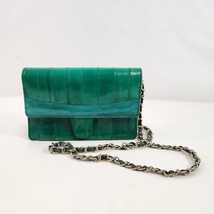 Eel Skin Purse Clutch Crossbody Handbag Green Vtg Korea Small Bag - £23.16 GBP