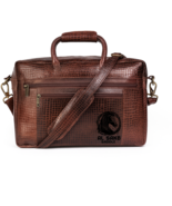 Premium Genuine Leather Laptop Bag | Crocodile Pattern | Brown Briefcase . - $1,454.58 MXN