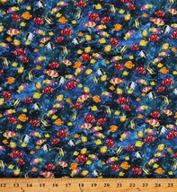 Cotton Ocean Fish Clown Fish Underwater Dark Blue Fabric Print BTY D386.03 - $12.95