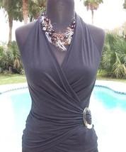Cache Plung V Stretch Self Belt Mother Of Pearl Faux Wrap Top New XS $98 NWT - £31.29 GBP