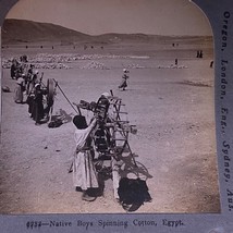 Antique 1905 Stereoview Photo Card Native Boys Spinning Cotton Egypt Key... - $13.48