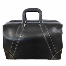 Doctors Bag Black Leather Zip Closure Vtg Gladstone Bag Medical DR - £54.43 GBP