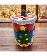 Christmas Cookie Jar Vintage 1995 Lotus 8.5&quot; x 6.5&quot; Festive Scenes Ceramic - $35.00