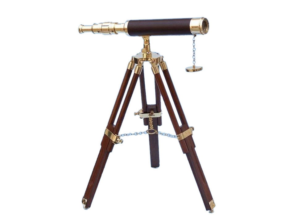 NauticalMart 30" Floor Standing Brass Leather Telescope Home Table Decor