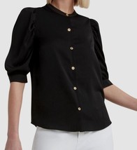 $89 H Halston Women&#39;s Black Short Sleeve Button Front Top Size Large Career Work - £26.30 GBP
