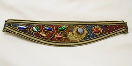 R J Graziano Women&#39;s Belt Vintage 1980&#39;s Leather Glass Bead &amp; Metal Art Small S - £39.29 GBP