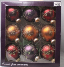 Glass Christmas Ornaments Set of 9 Purple Gold Red Glittery 2005 Target - £9.95 GBP