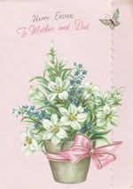 Vintage Easter Card Basket of Lilies Butterfly Gibson 1960&#39;s Mother and Dad - £6.22 GBP